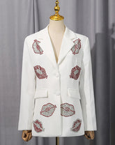 HEYFANCYSTYLE Women's Luxury Designer Rhinestone Blazer with Unique Pattern